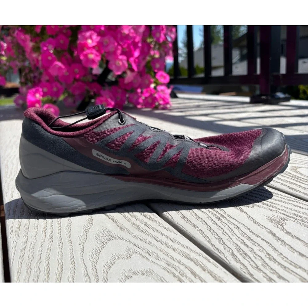 Salomon Women's Sense Ride 4 Burgandy/Gray Trail Running Shoes Sneakers Size 10